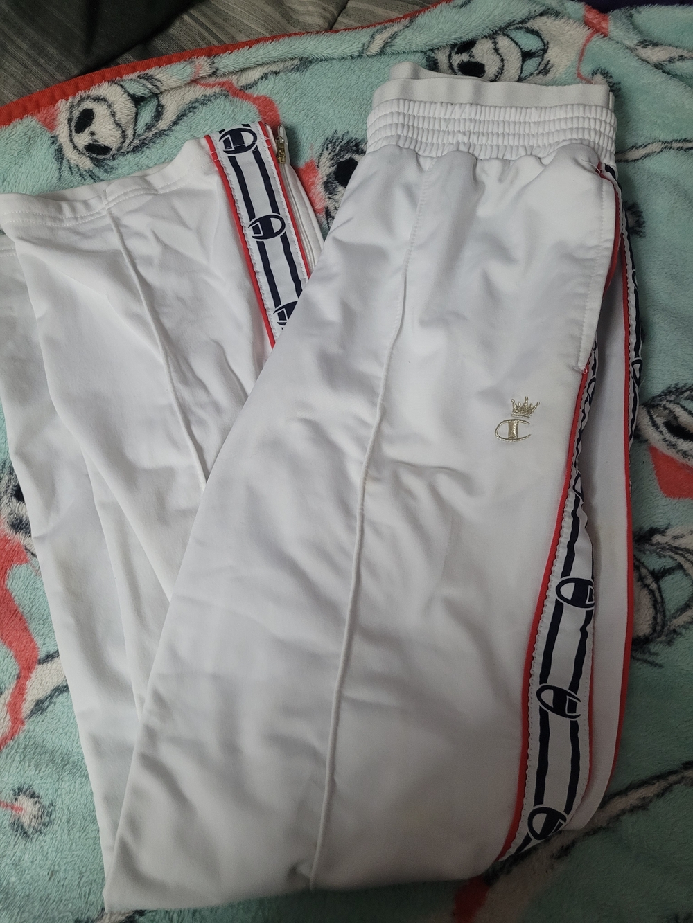 Champion White Track Pants with Navy & Red Trim